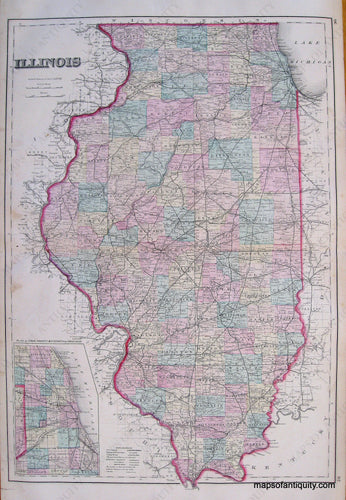 Antique-Hand-Colored-Map-Illinois-Chicago-Iowa-United-States-Illinois-1876-Gray-Maps-Of-Antiquity