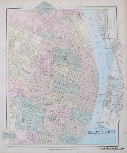 1881 - St Louis Antique Map Genuine Hand-Colored