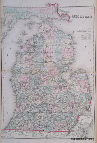 Antique-Hand-Colored-Map-Michigan-Lake-Superior-and-the-Northern-part-of-Michigan-Wisconsin-**********-United-States-Michigan-1881-Gray-Maps-Of-Antiquity