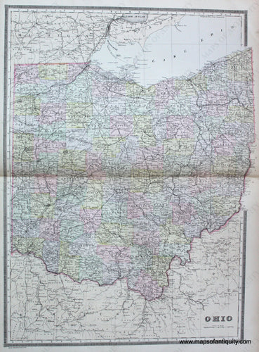 Antique-Hand-Colored-Map-Ohio--United-States-Mid-West-1887-Bradley-Maps-Of-Antiquity
