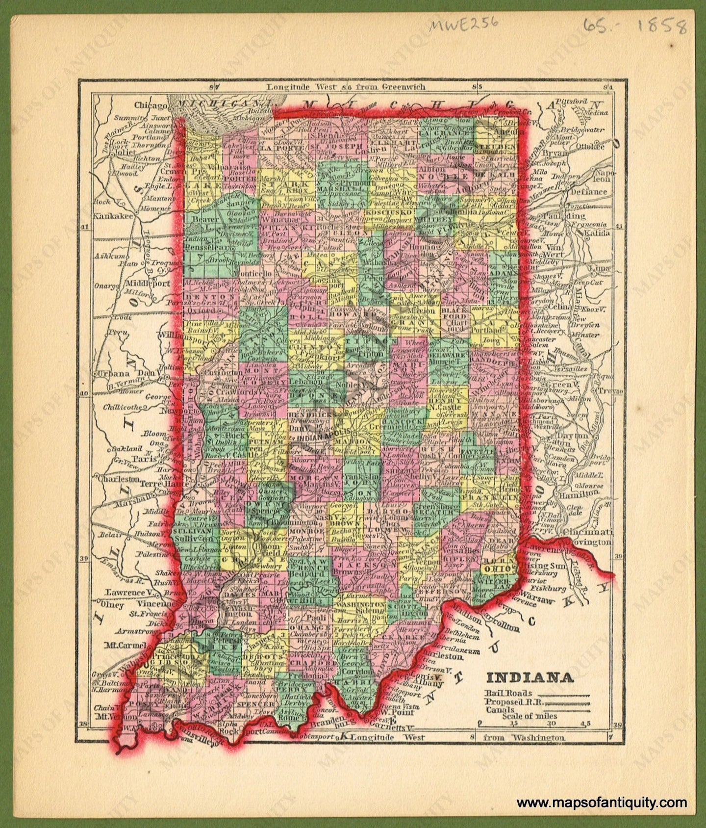 Antique-Hand-Colored-Map-Indiana-United-States-Midwest-1858-Diamond-Maps-Of-Antiquity