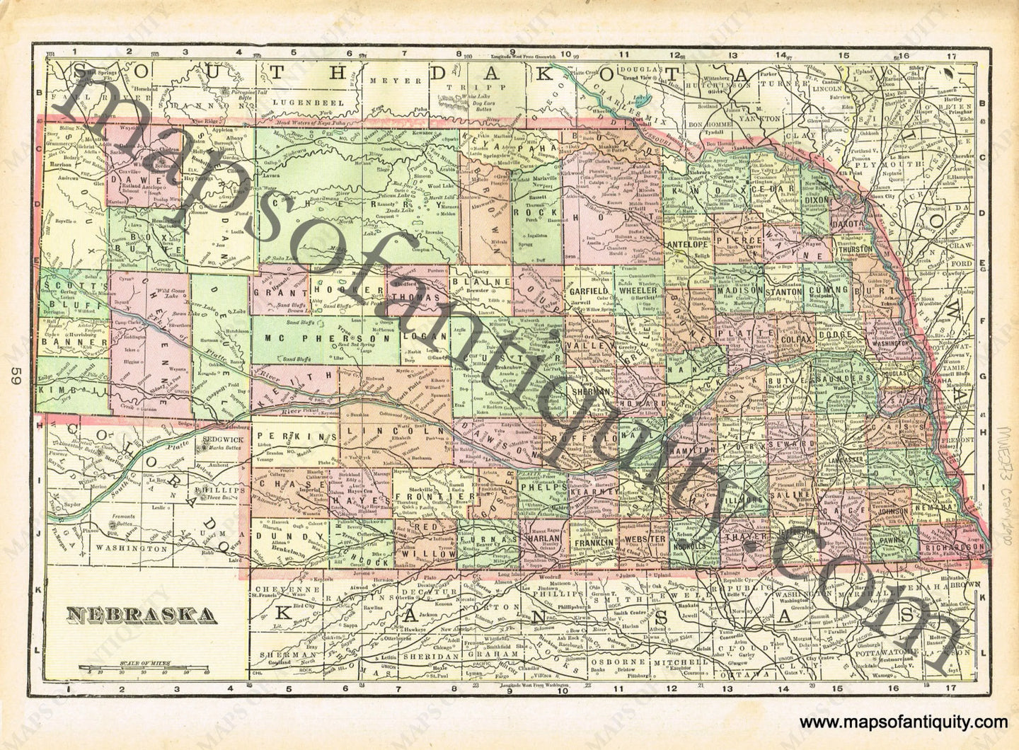 Antique-map-US-United-States-Nebraska-Colorado-Cram-1900