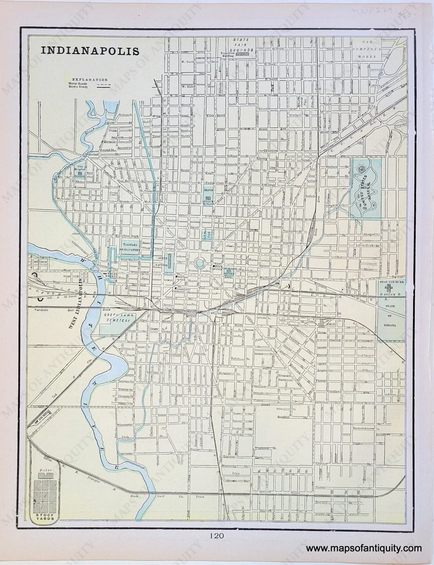 Antique-Printed-Color-Map-Indianapolis-verso:-Map-of-The-City-of-Saginaw-Michigan-North-America-Midwest-1900-Cram-Maps-Of-Antiquity