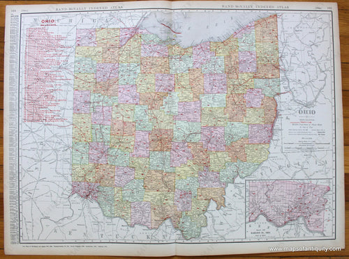 Antique-Printed-Color-Map-Ohio-United-States-Midwest-1909-Rand-McNally-Maps-Of-Antiquity