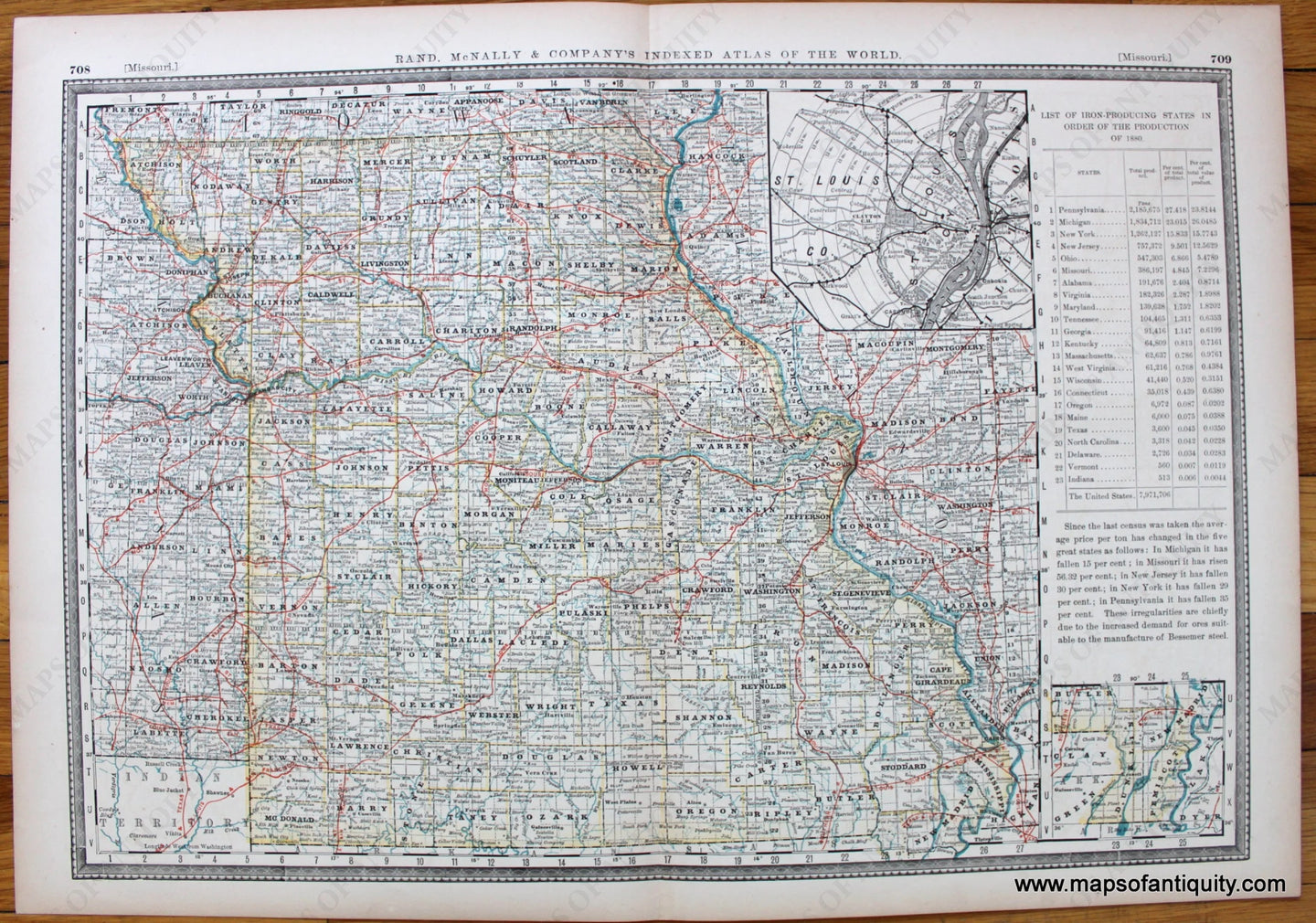 Antique-Printed-Color-Map-Missouri-United-States-Midwest-1883-Rand-McNally-Maps-Of-Antiquity