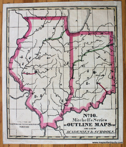 Antique-Hand-Colored-School-Map-No.-16.-Mitchell's-Series-of-Outline-Maps-for-the-use-of-Academies-&-Schools.-Illinois-and-Indiana--United-States-Midwest-1841-Mitchell-Maps-Of-Antiquity