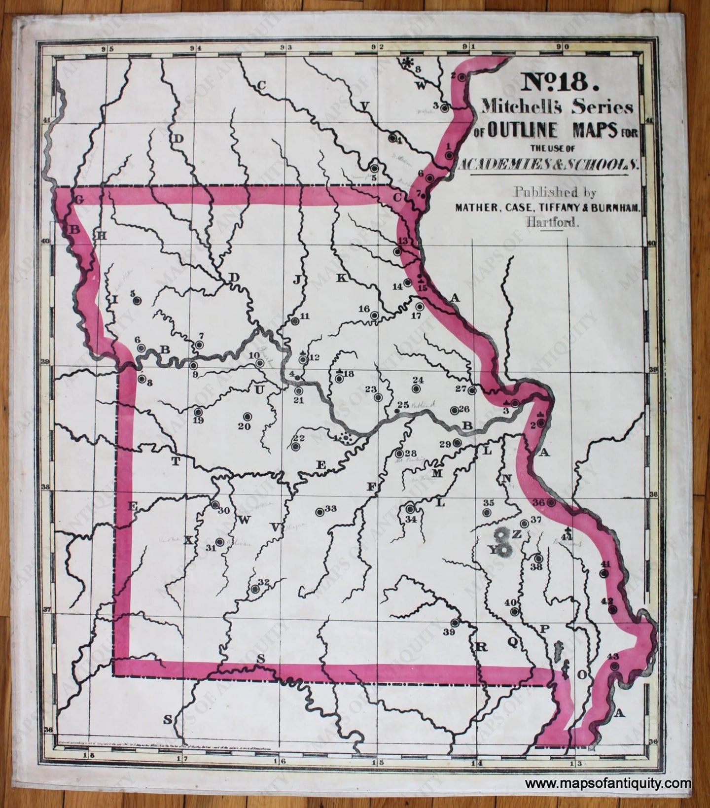 Antique-Hand-Colored-School-Map-No.-18.-Mitchell's-Series-of-Outline-Maps-for-the-use-of-Academies-&-Schools.-Missouri-**********-United-States-Midwest-1841-Mitchell-Maps-Of-Antiquity