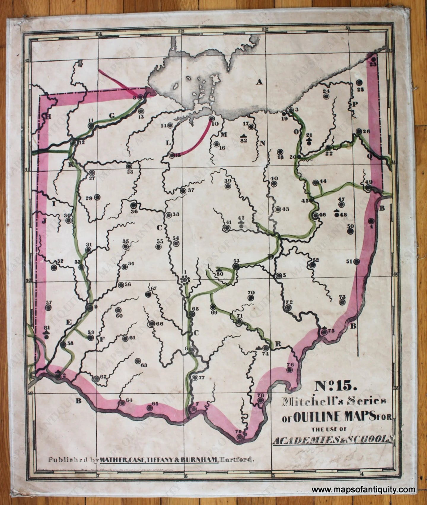 Antique-Hand-Colored-School-Map-No.-15.-Mitchell's-Series-of-Outline-Maps-for-the-use-of-Academies-&-Schools.-Ohio-******-United-States-Midwest-1841-Mitchell-Maps-Of-Antiquity