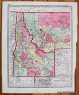 1885 - Tunison’s Wyoming And Eastern Montana Verso: Idaho Western Antique Map Genuine Printed-Color