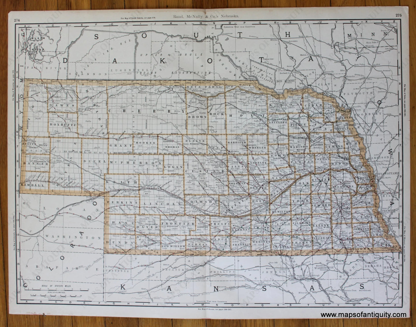 Antique-Printed-Color-Map-Nebraska-United-States-Midwest-1893-Rand-McNally-Maps-Of-Antiquity