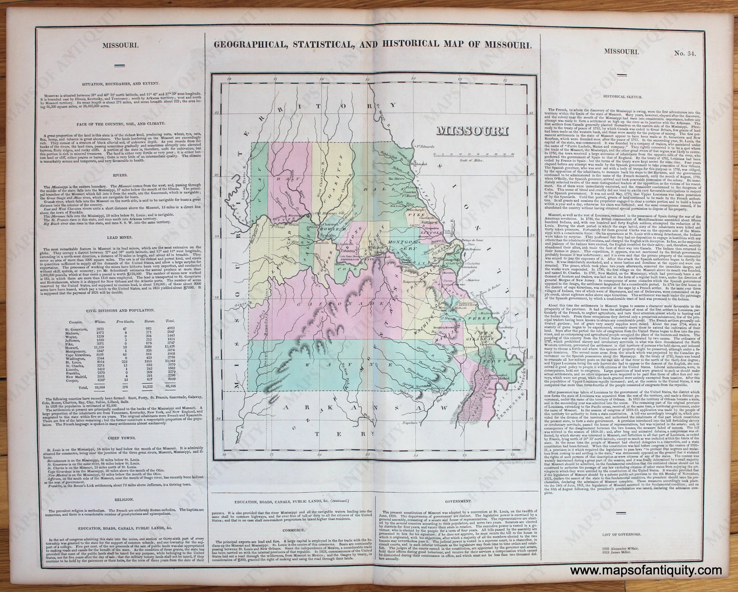 Antique-Map-Geographical-Statistical-and-Historical-Map-of-Missouri.-No.-10.-Carey-Lea-1827-1820s-1800s-19th-century-Maps-of-Antiquity