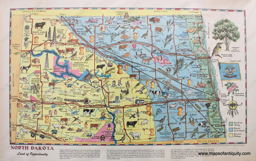 Antique-Pictorial-Map-North-Dakota-Land-of-Opportunity-1950s-Clell-G.-Gannon-Mid-North-Dakota-1900s-20th-century-Maps-of-Antiquity