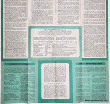 Load image into Gallery viewer, back side of a vintage Illinois map featuring history and other information with a teal and cream layout. sections on the Illinois State Fair, state parks and memorials, the Civil War, and conservation of monuments.
