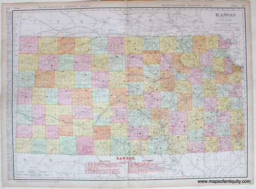 Antique-Printed-Color-Map-Kansas-1909-Rand-McNally-Mid-West-Kansas-1800s-19th-century-Maps-of-Antiquity