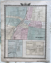 Load image into Gallery viewer, 1876 - Double-sided sheet with multiple maps: centerfold- Counties of Kane, Du Page, and nearly all of Cook; versos: Map of Chicago City / Aurora, Naperville, and Wheaton, Illinois - Antique Map
