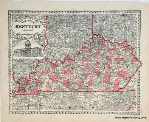 1888 - Tunison’s Kentucky; Verso: Ohio Antique Map Genuine