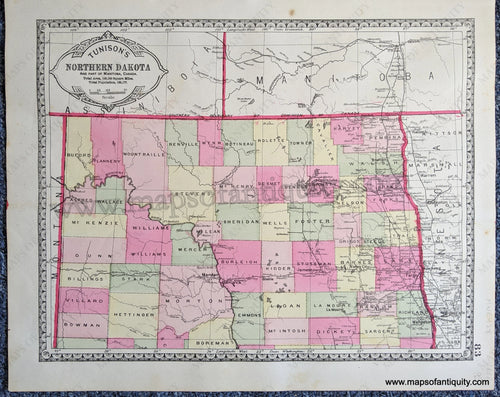 Antique-Map-Tunison's-Northern-Dakota-and-part-of-Manitoba-Canada;-verso:-Tunison's-Southern-Dakota-United-States-Dakota-1888-Tunison-Maps-Of-Antiquity-1800s-19th-century