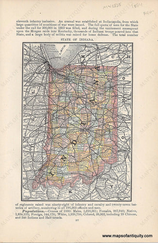 Genuine Antique Map-State of Indiana-1884-Rand McNally & Co-Maps-Of-Antiquity