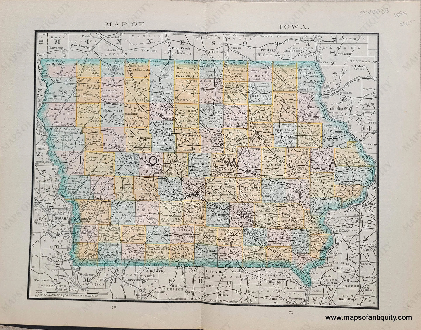 Genuine Antique Map-Map of Iowa-1884-Rand McNally & Co-Maps-Of-Antiquity