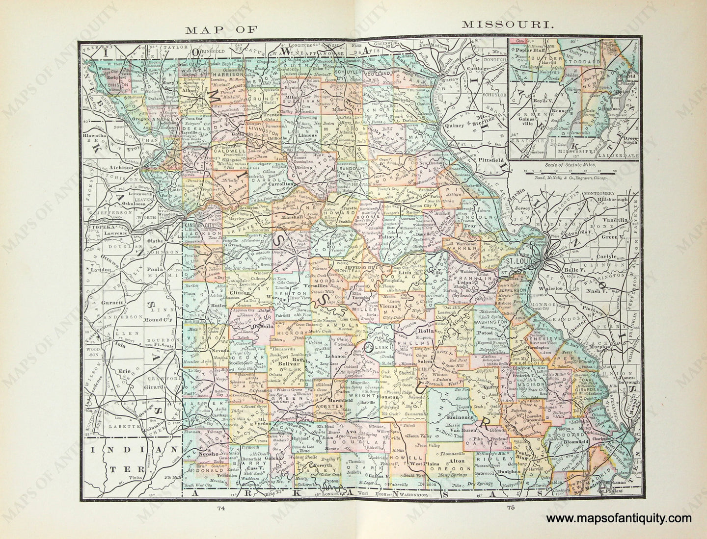 Genuine Antique Map-Map of Missouri-1884-Rand McNally & Co-Maps-Of-Antiquity