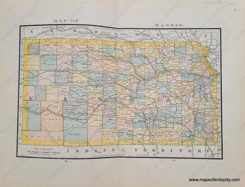 Genuine Antique Map-Map of Kansas-1884-Rand McNally & Co-Maps-Of-Antiquity