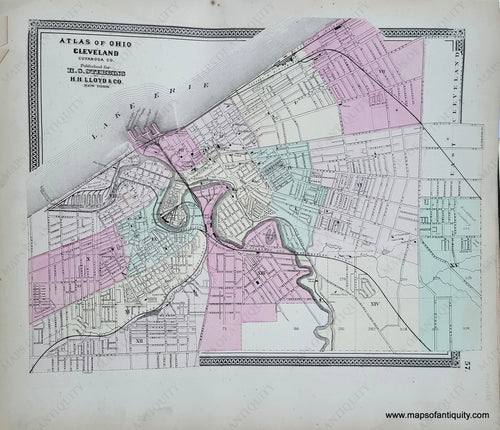 Genuine-Antique-Hand-colored-Map-Cleveland-1868-Stebbins-Lloyd-Maps-Of-Antiquity