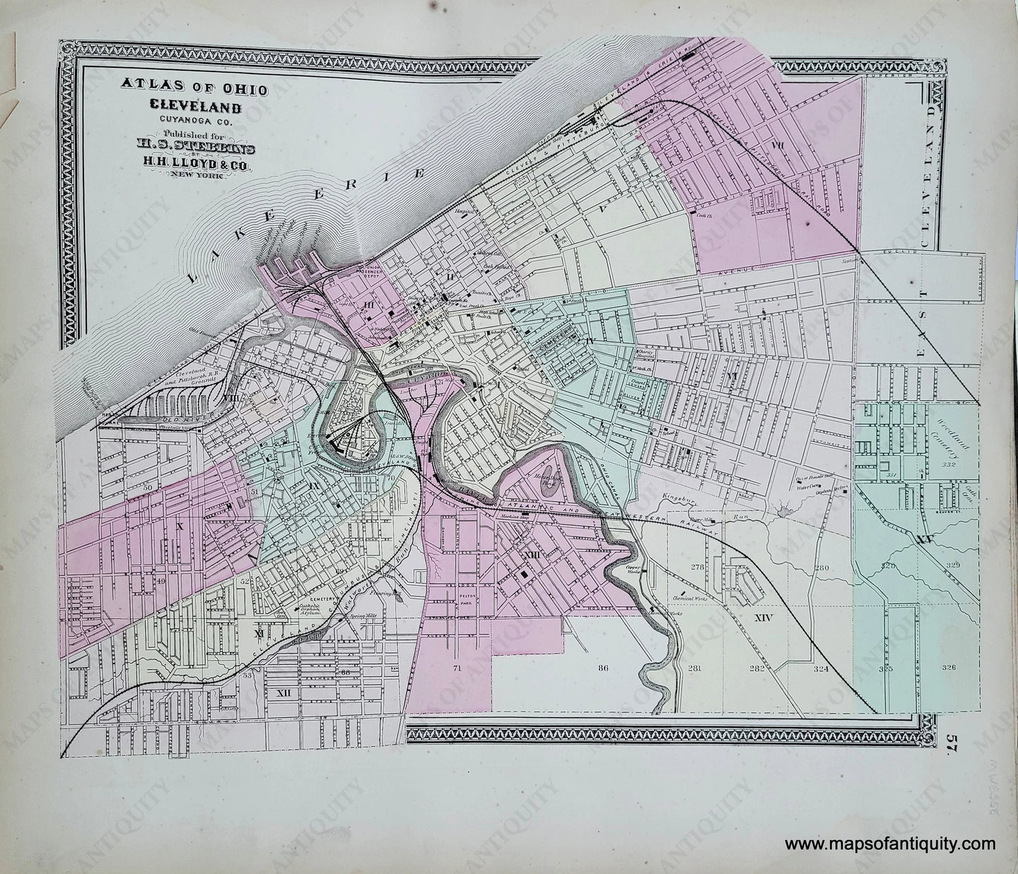Genuine-Antique-Hand-colored-Map-Cleveland-1868-Stebbins-Lloyd-Maps-Of-Antiquity
