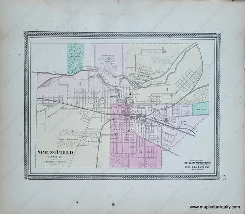 Genuine-Antique-Hand-colored-Map-Springfield-1868-Stebbins-Lloyd-Maps-Of-Antiquity