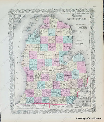 Genuine-Antique-Map-Coltons-Michigan-1859-Colton-Maps-Of-Antiquity