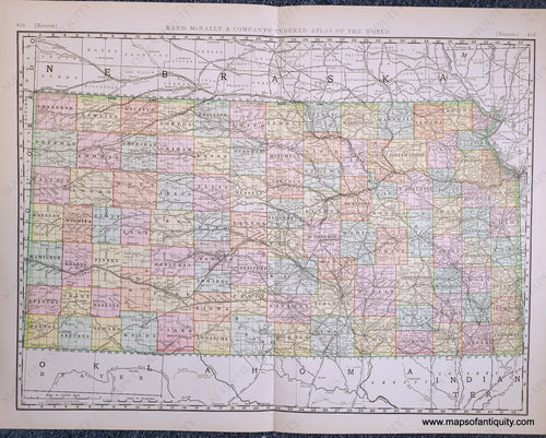 Genuine-Antique-Map-Kansas-Kansas--1898-Rand-McNally-Maps-Of-Antiquity-1800s-19th-century