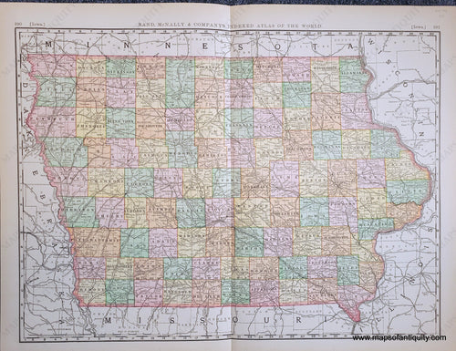 Genuine-Antique-Map-Iowa-Iowa--1898-Rand-McNally-Maps-Of-Antiquity-1800s-19th-century