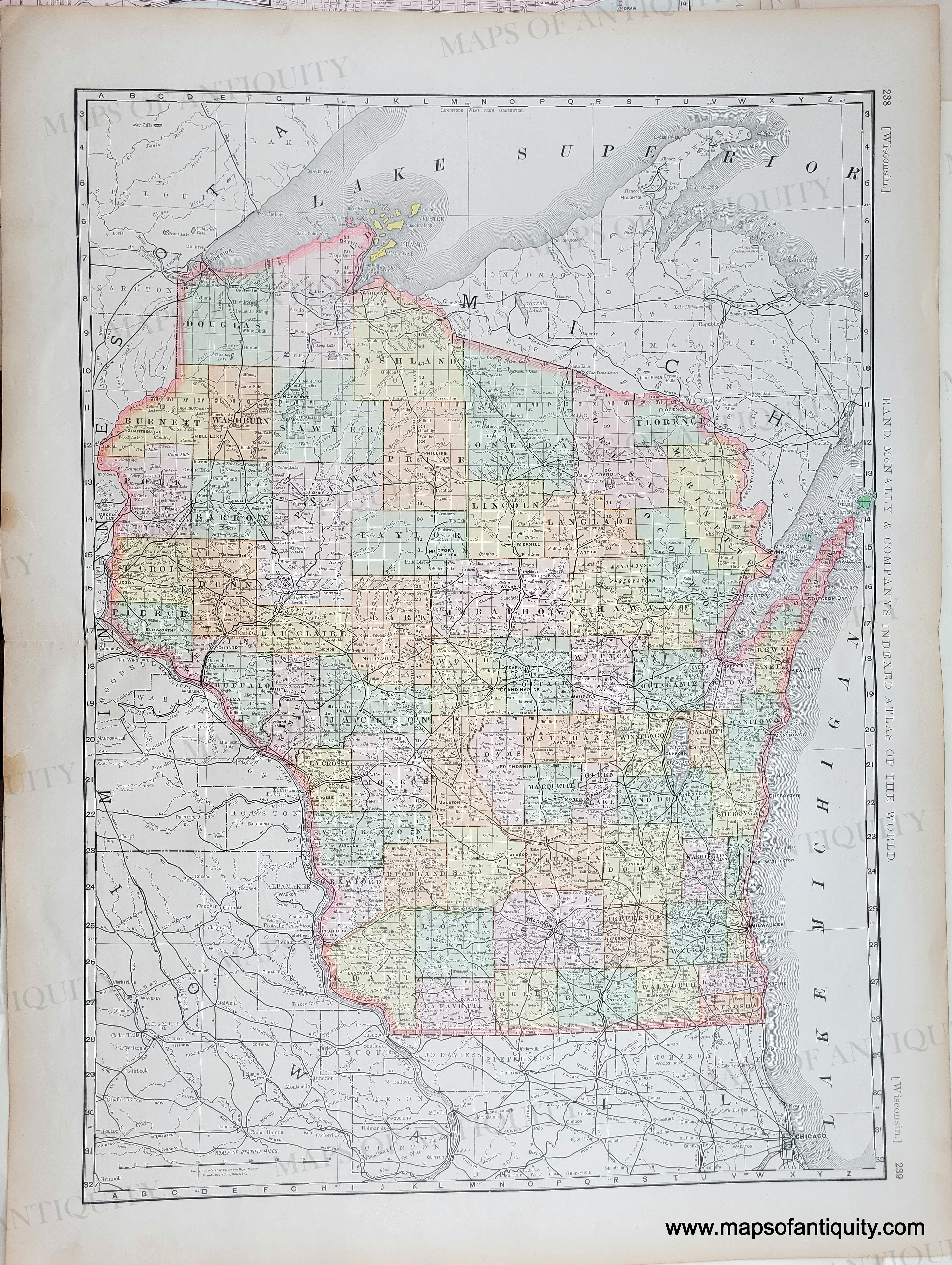 1892 - Wisconsin - Antique Map – Maps of Antiquity