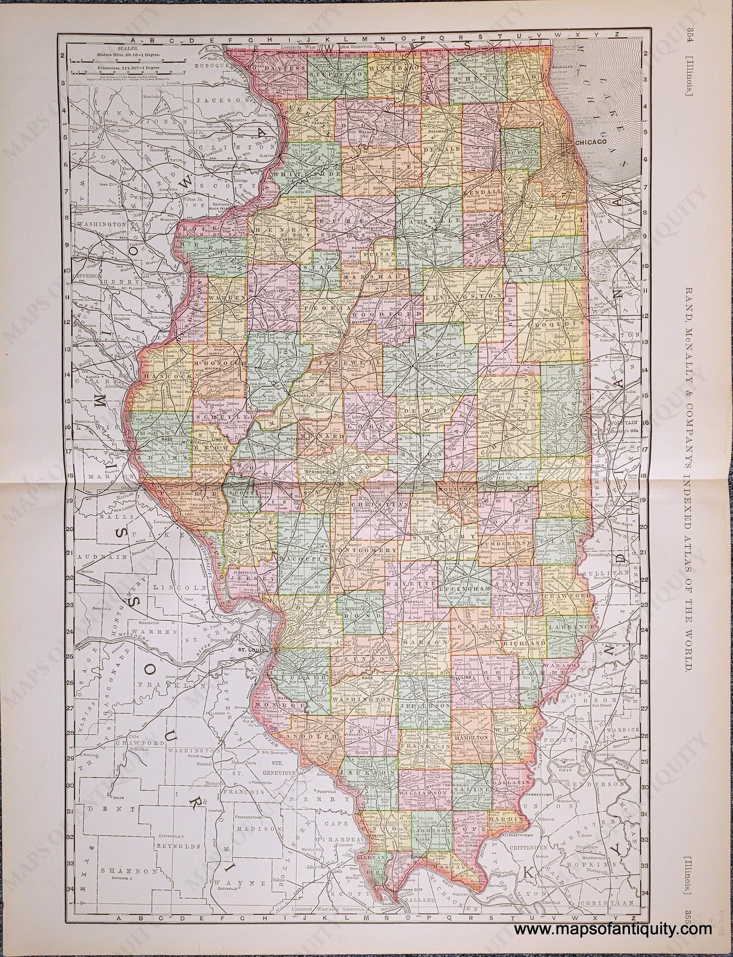 Genuine-Antique-Map-Illinois-Illinois--1898-Rand-McNally-Maps-Of-Antiquity-1800s-19th-century