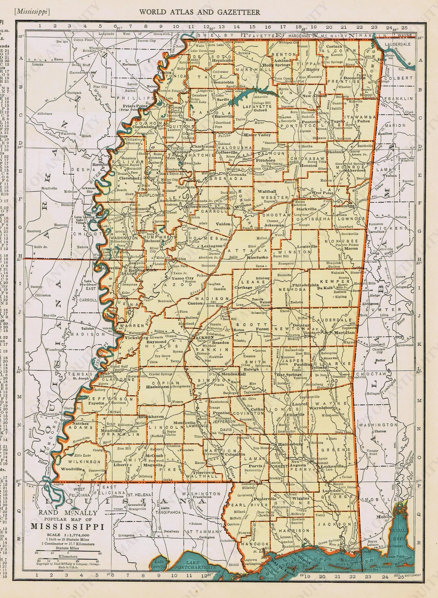 Genuine-Antique-Map-Popular-Map-of-Mississippi-1940-Rand-McNally-Maps-Of-Antiquity