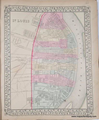 1868 - St. Louis Antique Map Genuine Hand-Colored