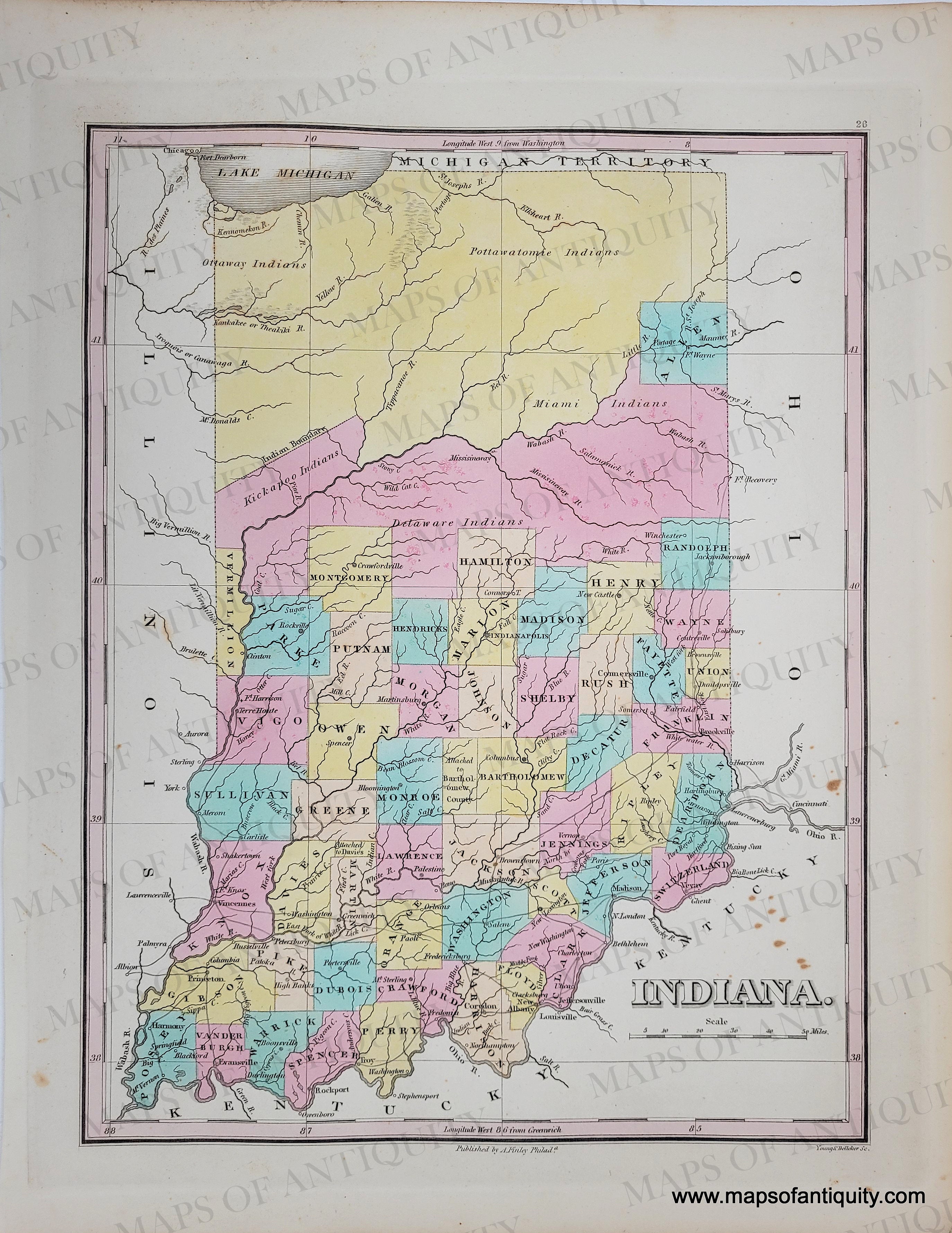 Valene Indianamap 1829 - Indiana. - Antique Map – Maps of Antiquity