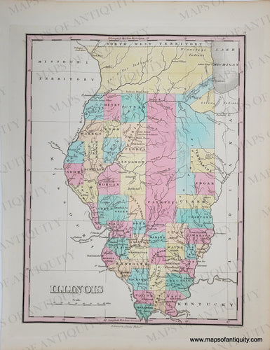 Antique-Hand-Colored-Map-Illinois-******-United-States-Midwest-1829-Anthony-Finley-Maps-Of-Antiquity