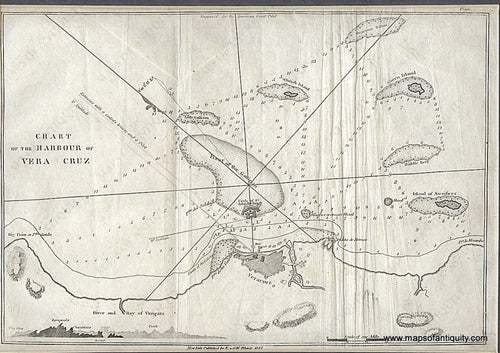 Black-and-White-Engraved-Harbor-Chart-Chart-of-the-Harbour-of-Vera-Cruz-North-America-Mexico-1827-Blunt-Maps-Of-Antiquity