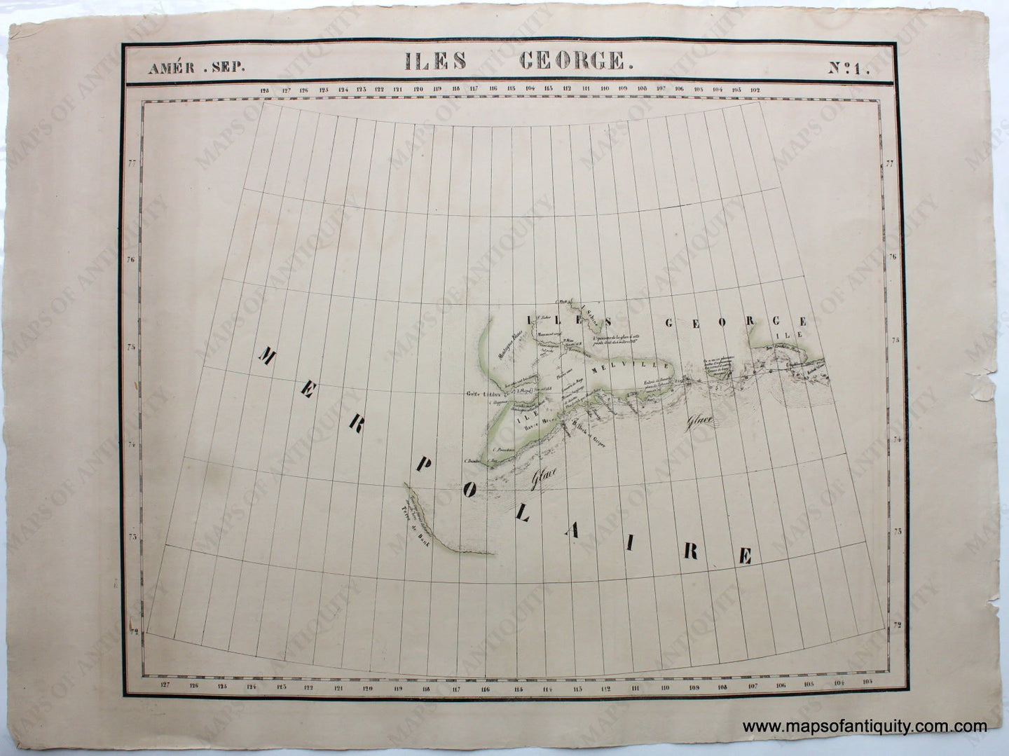 Antique-Hand-Colored-Map-Amer.-Sep.-No.-1-Iles-George-North-America--1827-Vandermaelen-Maps-Of-Antiquity