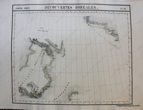 Antique-Hand-Colored-Map-Amer.-Sep.-No.-9-Decouvertes-Boreales-North-America--1827-Vandermaelen-Maps-Of-Antiquity