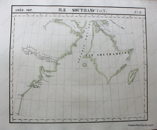 Antique-Hand-Colored-Map-Amer.-Sep.-No.-17-Ile-Southampton-North-America--1827-Vandermaelen-Maps-Of-Antiquity