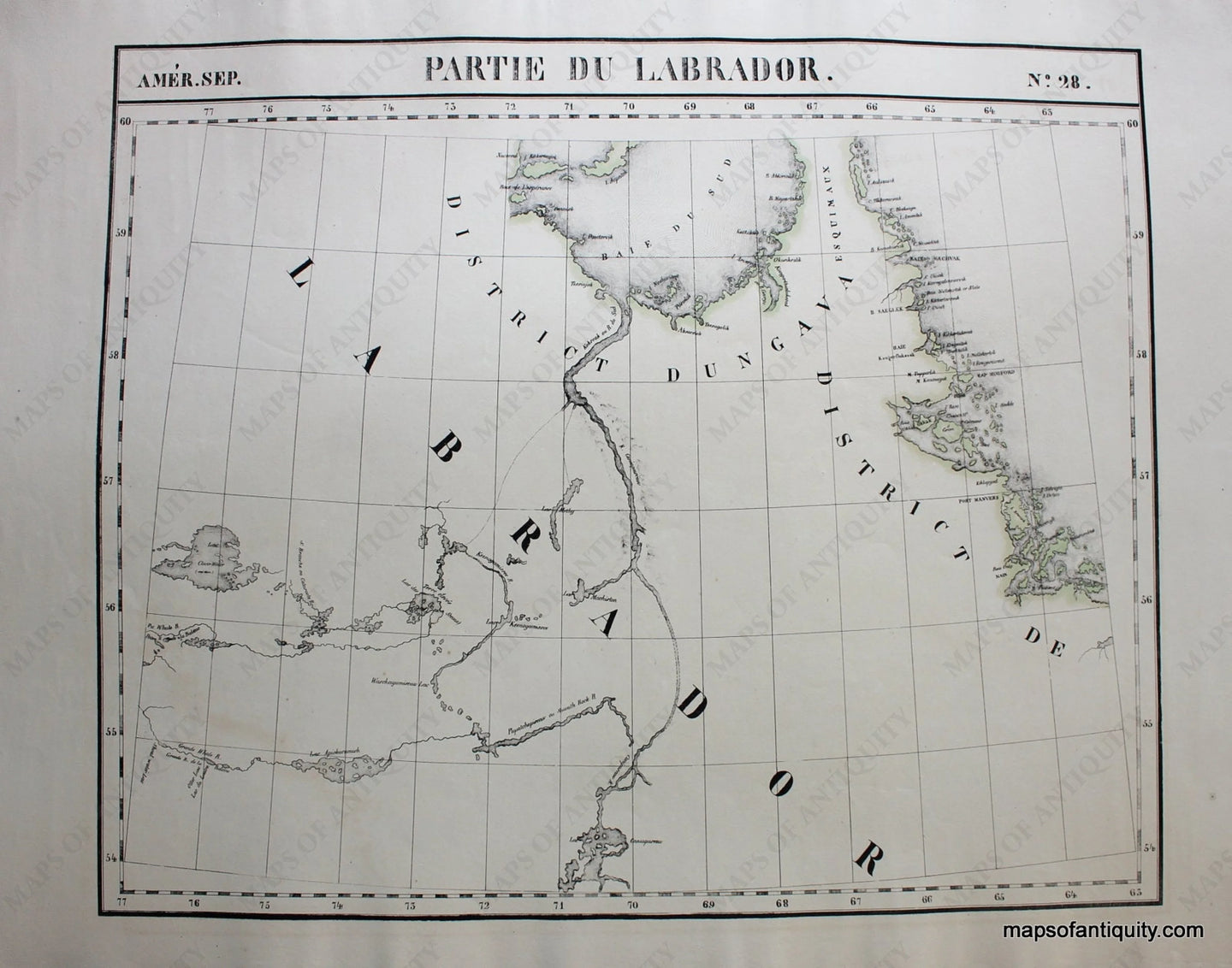 Antique-Hand-Colored-Map-Amer.-Sep.-No.-28-Partie-du-Labrador.-North-America--1827-Vandermaelen-Maps-Of-Antiquity