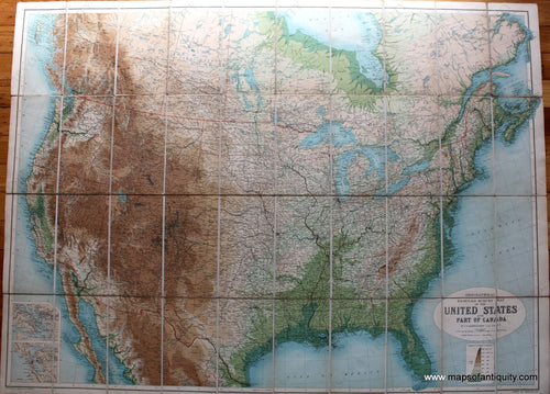 Antique-Folding-Map-Orographical-Reduced-Survey-Map-of-the-United-States-and-Part-of-Canada-North-America-Folding-1915-J.G.-Bartholomew-Maps-Of-Antiquity