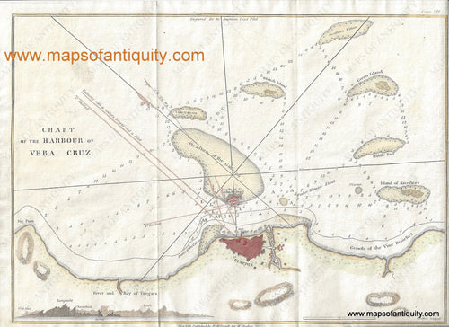 Antique-Hand-Colored-Chart-Chart-of-the-Harbour-of-Vera-Cruz-North-America-Mexico-1822-Blunt-Maps-Of-Antiquity