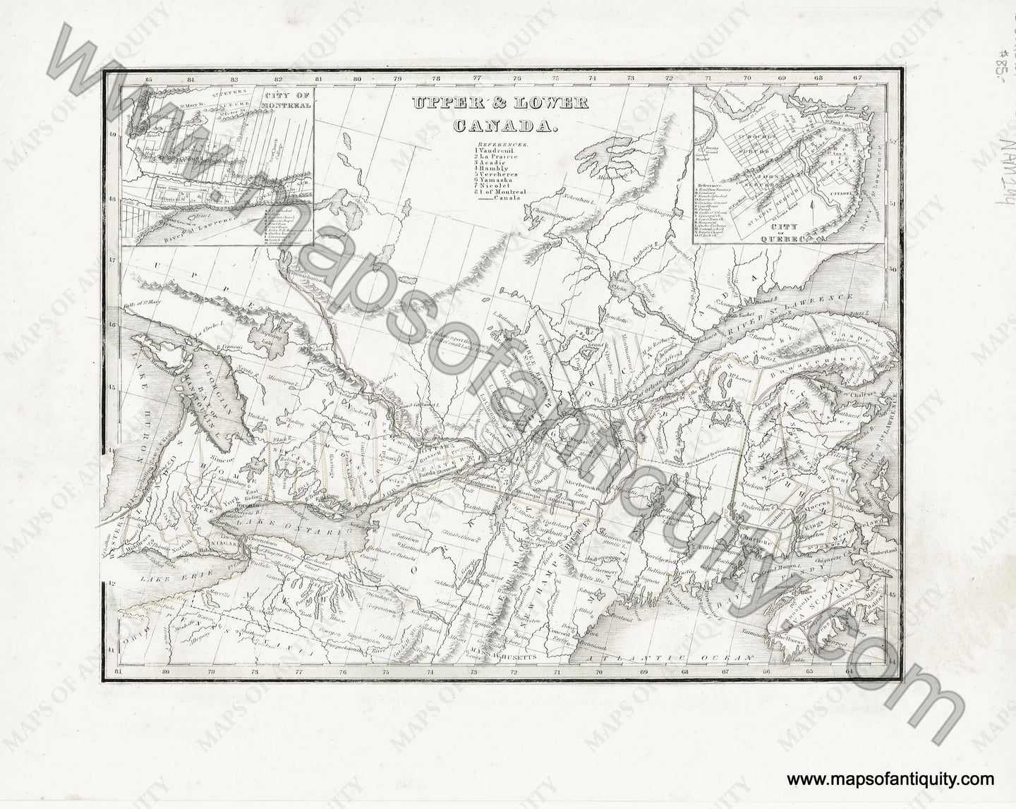 Antique-Hand-Colored-Map-Upper-&-Lower-Canada.-North-America-Canada-1835-T.G.-Bradford-Maps-Of-Antiquity