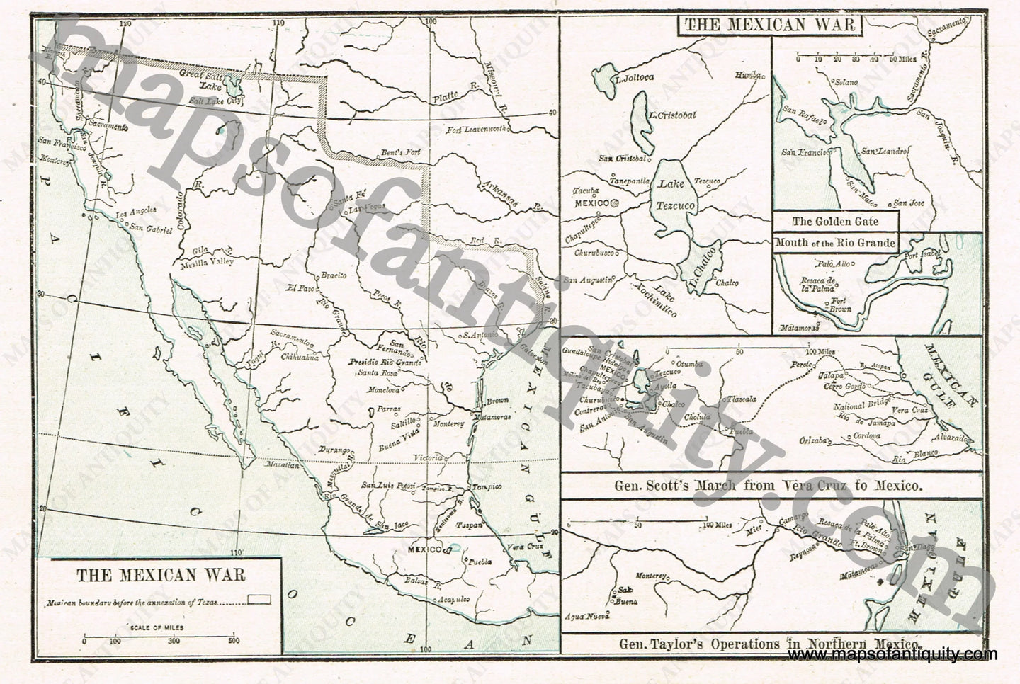 Antique-Printed-Color-Map-The-Mexican-War-North-America-North-America-General-Mexico-1894-Cram-Maps-Of-Antiquity