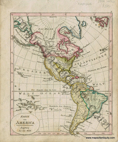 Antique-Map-Karte-von-America-North-American-Continent-German-Walch-Neuester-Schul-Atlass-1826-1820s-Early-19th-Century-Maps-of-Antiquity