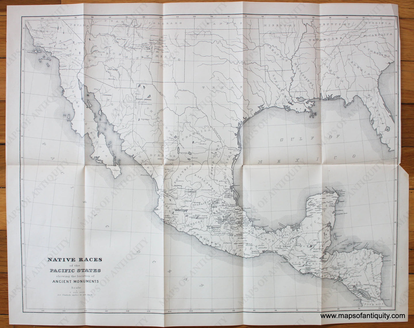 Antique-Map-Native-Races-Pacific-States-Ancient-Monuments-Mexico-Central-America-1884-1880s-1880s-19th-century-Maps-of-Antiquity