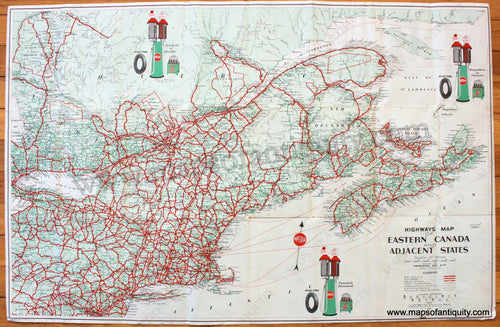 Antique-Printed-Color-Folding-Map-Highway-Map-of-Eastern-Canada-and-Adjacent-States-1931-A.R.-Thomson-Imperial-Oil-Ltd.-1900s-20th-century-Maps-of-Antiquity