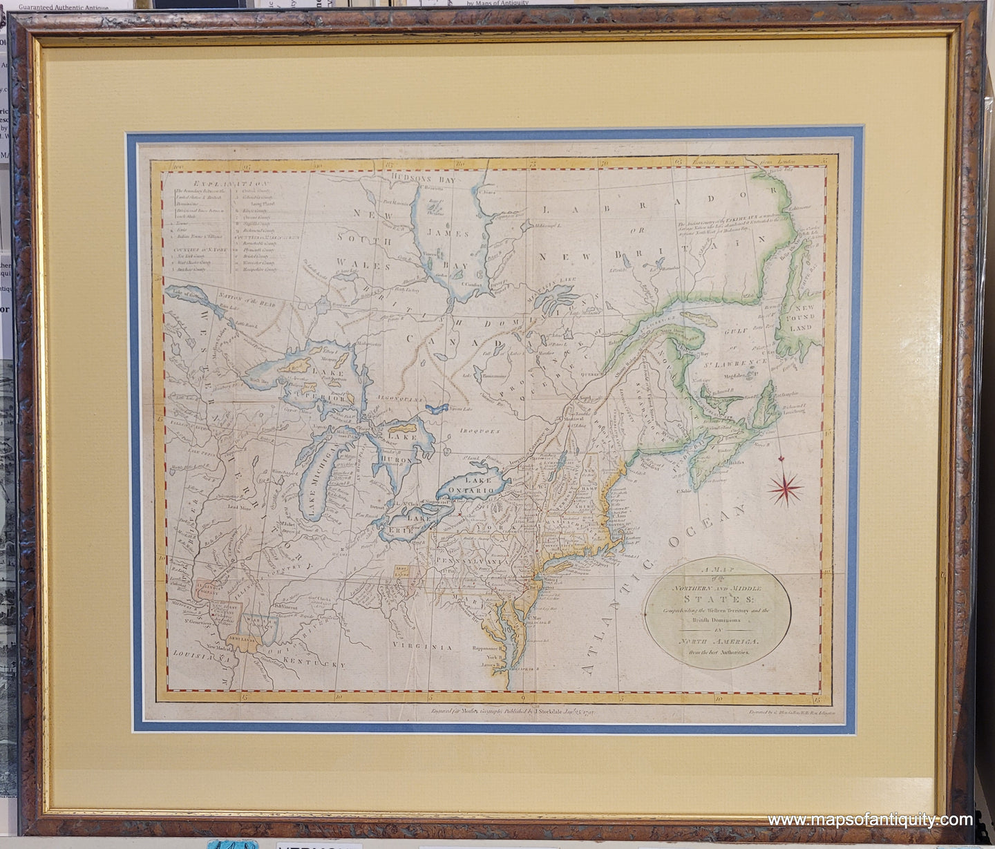 Antique-hand-colored-framed-Map-A-Map-of-the-Northern-&-Middle-States;-Comprehending-the-Western-Territory-&-the-British-Dominions-in-north-America.-From-the-Best-Authorities.-North-America--1792-Morse-Maps-Of-Antiquity-1800s-19th-century
